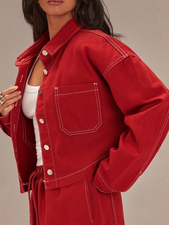 Jackets & Blazers - Red Casual Women's Denim Jacket